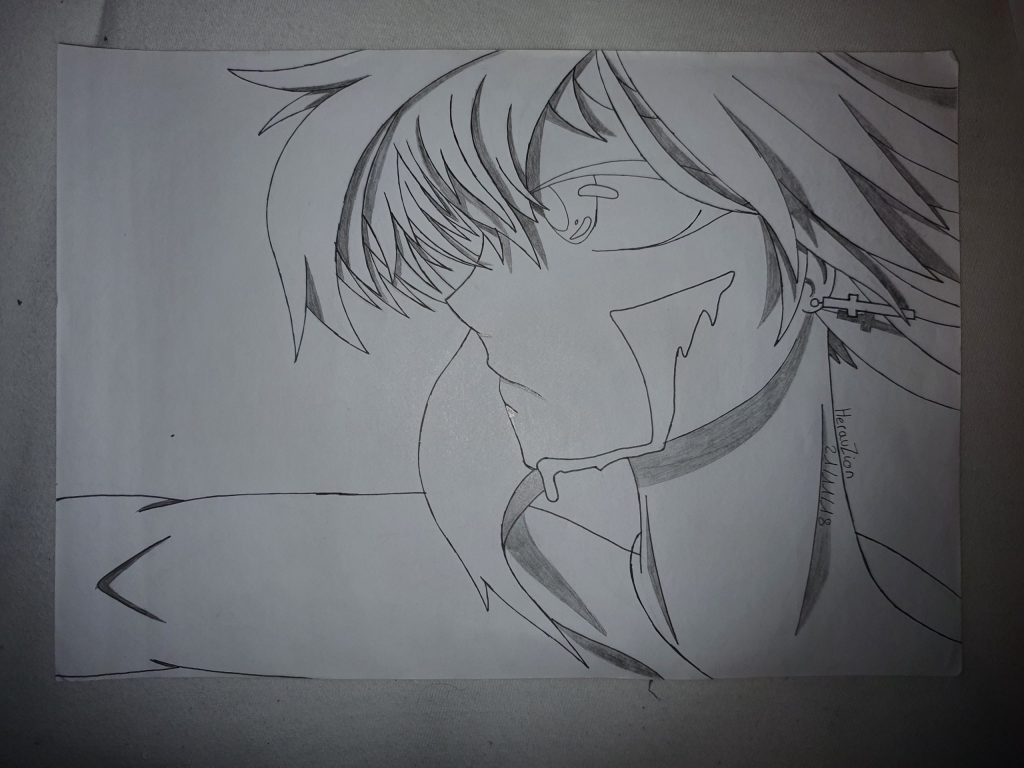 Dessin d'une guerrière qu'on peut supposer en combat, ce dessin est le dessin de base de mon dessin numéro 3 pour ma série "Old to New"