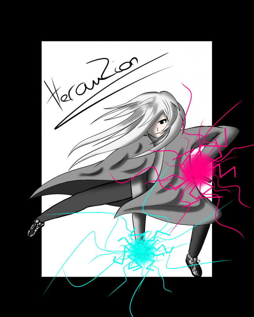 Tentative de réalisation d'un dessin "3d" qui donne l'impression que le personnage sors de sa feuille (personnage original)