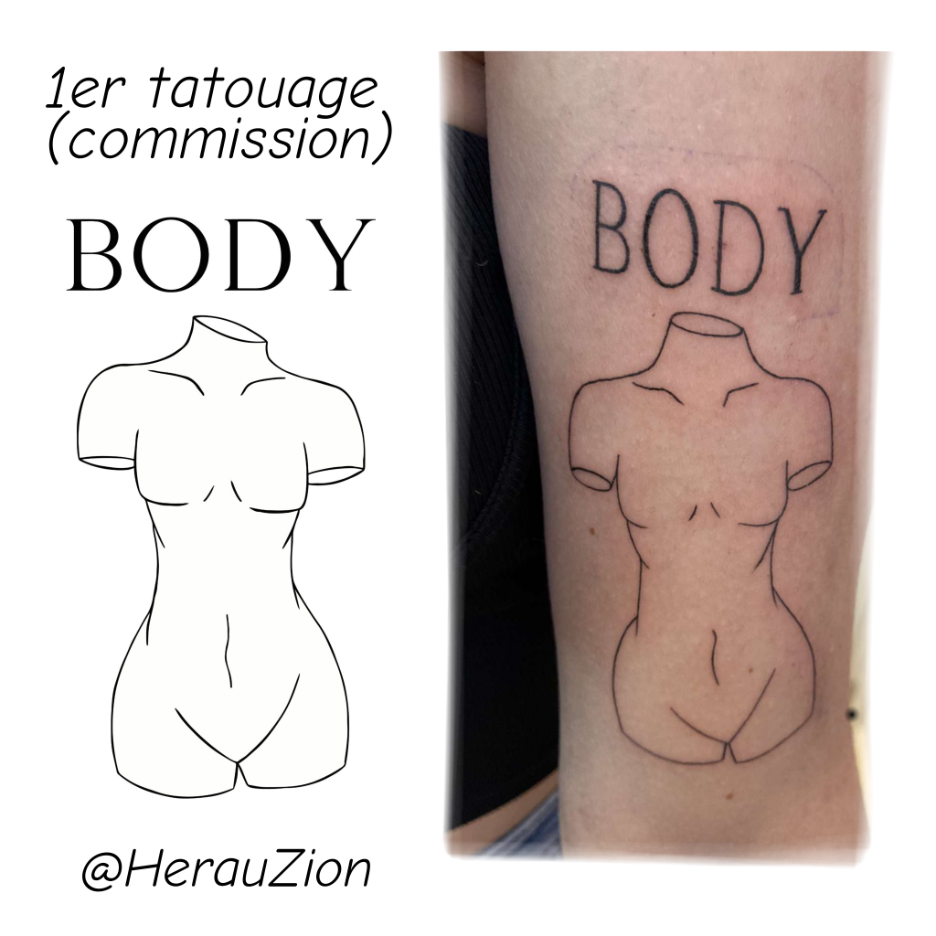 dessin pour un tatouage d'un buste "androgyne" que l'on peut voir tatoué (tatouage réalisé par un tatoueur professionnel)