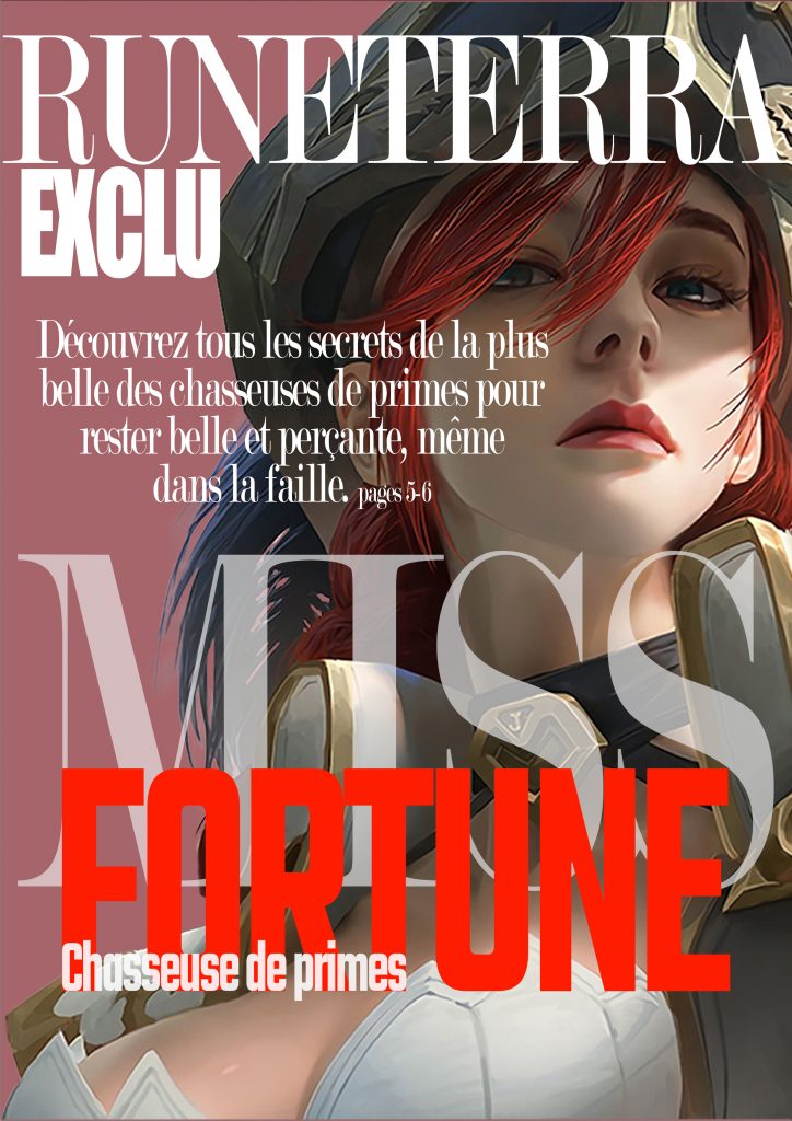 Couverture d'un magazine de mode fictif de l'univers de League of Legends avec le personnage Miss-Fortune