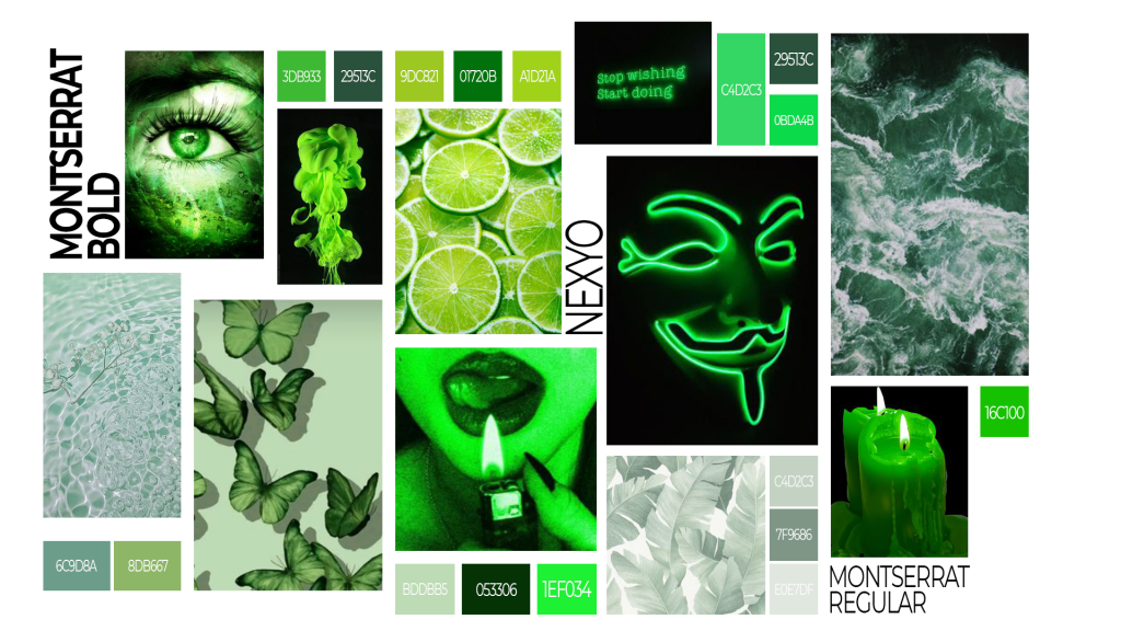 Moodboard pour une refonte graphique fictive de la marque Nexyo réalisé durant mon année de licence