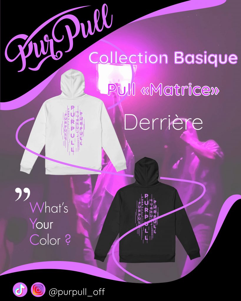 Post Instagram de présentation de l'arrière du pull "Matrice" de la collection de base d'un projet de marque de vêtements