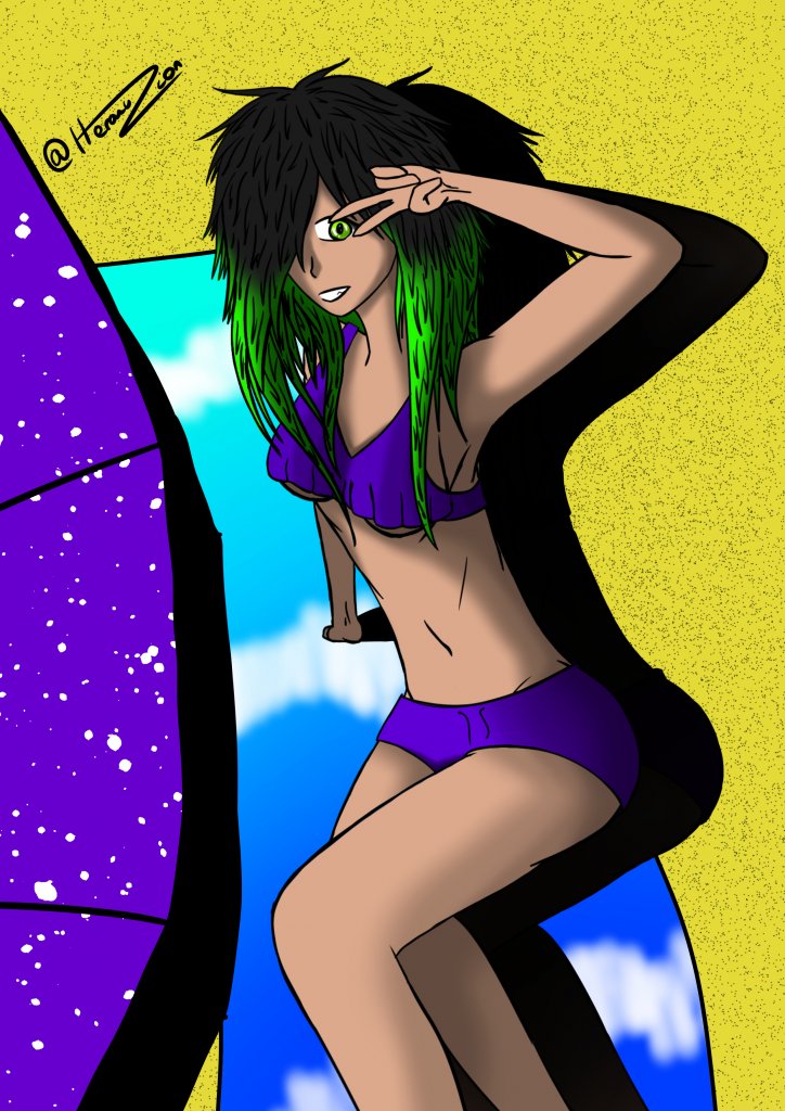 Personnage original (summer girl) se reposant sur une plage